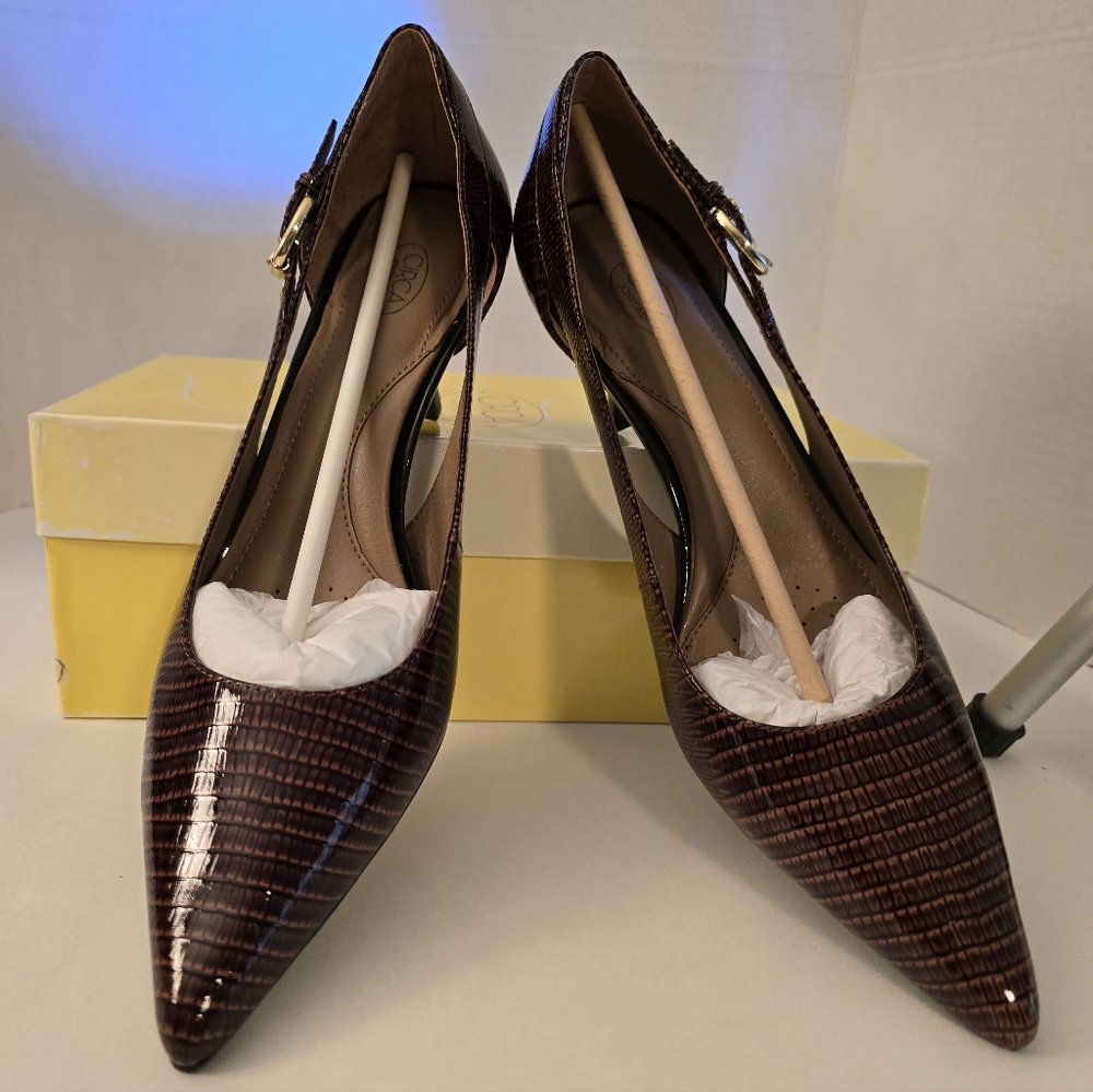 Circa Joan & David Callalily Brown Textured Heels Cutouts Size 10.5 10 1/2  NEW - Picture 5 of 6